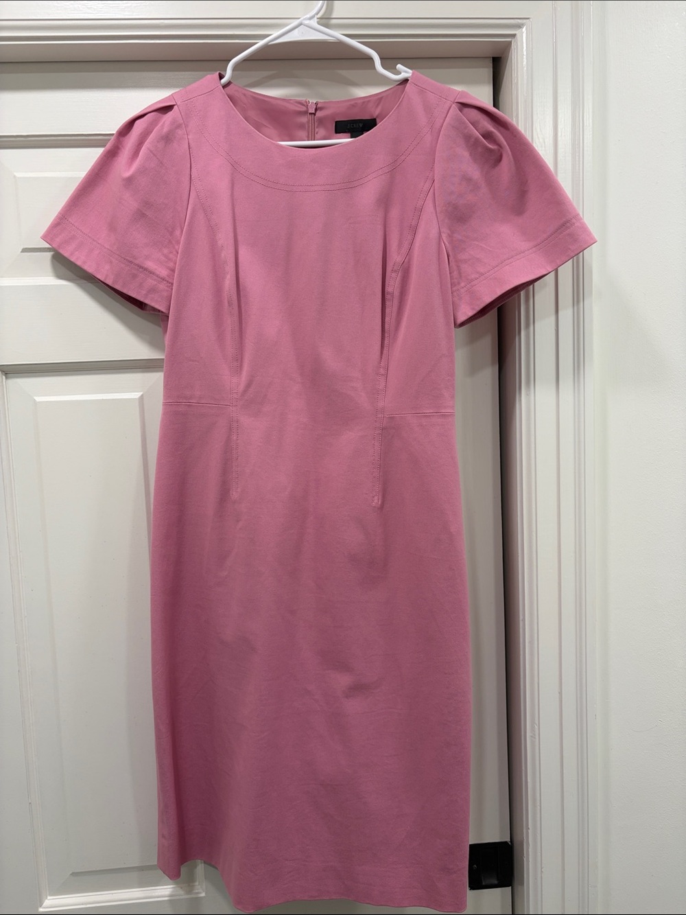 J. Crew Dusty Pink Midi Sheath Dress with Puff Short Sleeves